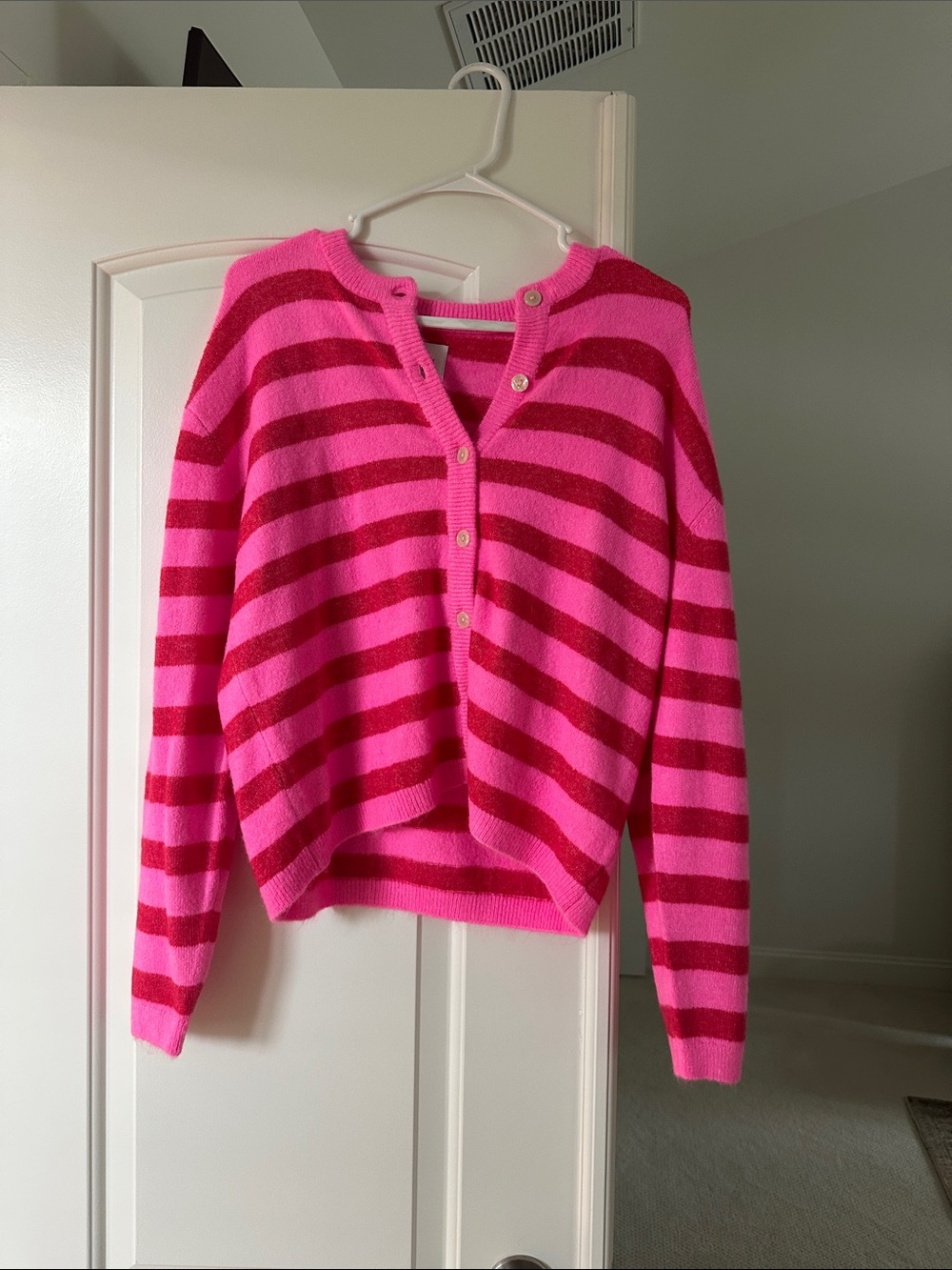 JoyLab Hot Pink and Red Striped Button-Front Cardigan